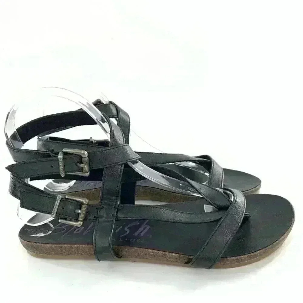 Blowfish womens sandals size 7 black faux leather boho Bohemian festival - Picture 13 of 13